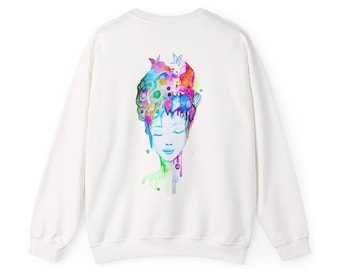 Be joyful Art Sweatshirt Dreamy Face Watercolor Portrait Crewneck for Art Lovers Unisex Pullover