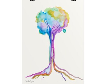 Pastel Watercolor Art Print | Rainbow tree Illustration | Earth minimalist Wall Art | Matte Poster