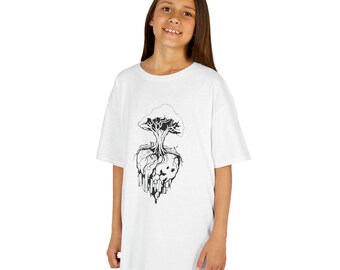 Kids Heart Tree Art T-Shirt – Black & White Nature Design Tee for Nature Loving Children