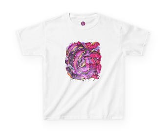 Abstract kids Art T-Shirt, Colorful Tee with Original Painting, Pink and purple, Artistic Gift for Children