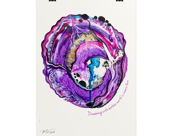 Purple Abstract Art Print | Gold Leaf & Face Detail | Modern Spiritual Wall Art | Matte Poster