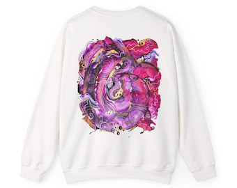 Colorful Abstract Art Sweatshirt  Purple Pink Modern Painting Crewneck for Artists & Art Lovers, Unisex Pullover