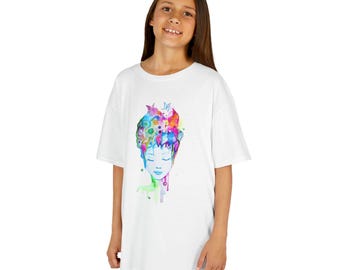 Kids Face Art T-Shirt – Soft Pastel Abstract Girl Portrait Tee, Creative Art Shirt for Children