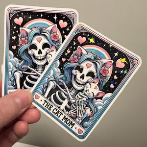 Sticker en vinyle carte de tarot maman chat