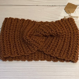 Hand Knit Ear Warmer in Brown with Turban Twist