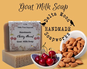 Handmade Cherry Almond Goat Milk Soap, ready to ship, Olive Oil, Sensitive Skin, Delta Moon Soap