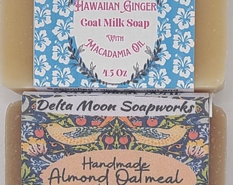 Handmade Hawaiian Ginger / Almond Oatmeal Goat Milk Soaps, ready to ship, Delta Moon Soap