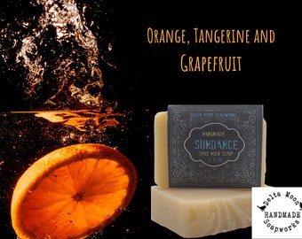 Handmade Sundance Goat Milk Soap, Orange / Tangerine / Grapefruit, sunny citrus, ready to ship, Delta Moon Soap