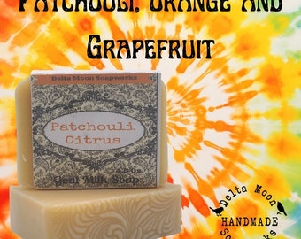 Patchouli Citrus Goat Milk Soap, Olive oil, Shaving soap, earth friendly, ready to ship, Delta moon soap