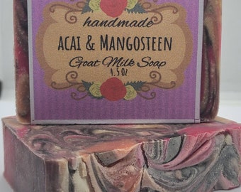 Acai and Mangosteen Goat Milk Soap, READY TO SHIP  birthday gift, bff gift,  gift for her, swirled soap, Delta Moon Soap