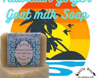 Hawaiian Ginger Goat Milk Soap, Self Care, ready to ship, Macadamia Oil, white floral, Gift for her, Delta Moon Soap