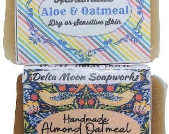 Handmade Aloe & Oatmeal / Almond Oatmeal Goat Milk Soaps, ready to ship, Delta Moon Soap