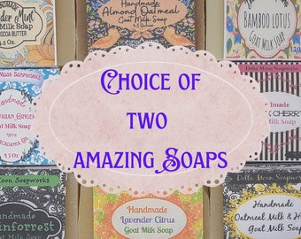 Handmade Goat Milk Soap, choice of 2, ready to ship, sensitive skin, fast shipping, Delta Moon Soap