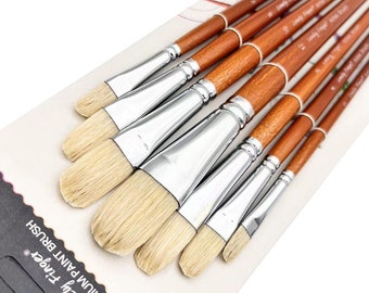 7-Piece Pro Paint Brush Set | Long Handled Bristles, Premium Filbert & Fan Brushes for Artists | Oil, Acrylic, Watercolor | Fine Art