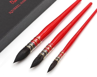 Set of 3 Round Brushes Squirrel Hair | Watercolor Paint Brushes for Art, Painting, Calligraphy & Gouache | Artist Brushes for Artist Present