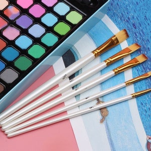 Holzgriff Pinsel Set | 5 Stück (18,1-19,7cm) Nylon Haarspangen für Aquarell, Gouache, Öl-, & Acrylmalerei | Vielseitige Künstler Pinsel