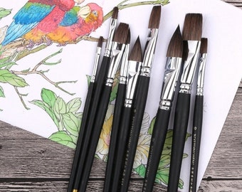 Premium Watercolor Brush Set | 9 Piece Professional Brushes | 22-24cm | Wood Handles for Gouache, Acrylic, Watercolor, Oil, and More