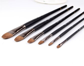 6pcs Premium Artist Brushes: Round & Flat | Durable Bristles | Wooden Handles for Acrylic, Oil, and Watercolor Painting Essentials