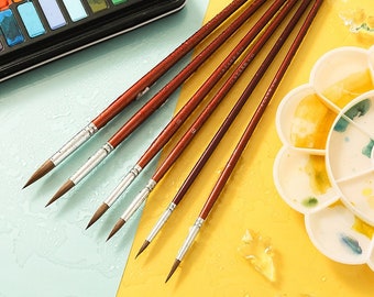 Premium Watercolor Brush Set | 6pc Round Head Gouache Brushes (29cm-31cm) with Wood Handles for Detailed Artwork and Professional Painting