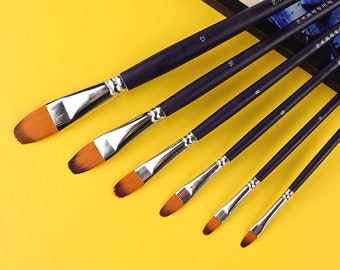 6-Pcs Premium Nylon Paint Brush Set | Wood Handles | 28.5cm-31.2cm | Ideal For Watercolor, Gouache, Oil, Acrylic | Professional Art Supplies