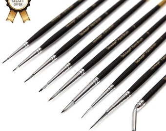 Watercolor Paint Brush | 9 Pcs Detail Brushes for Watercolor, Acrylic & Gouache | Artist Brushes for Painting, Detailing, Art | Paintbrushes
