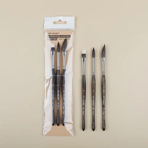 Set di 3 pennelli per acquerelli / Pennelli artistici per acquerelli e guazzo / Pennelli per artisti per pittura, calligrafia, arte e regalo per artisti