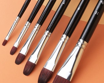 Premium 6-Piece Hazelnut Shape Paint Brush Set | Synthetic Nylon Hair Brushes for Acrylic, Watercolor, Oil Painting | Short Birch Handles