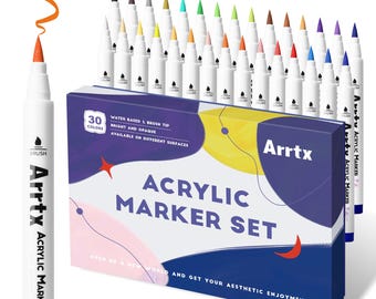 Acrylic Paint Markers Set | 30 Vibrant Colors Marker Box | Paint Markers for Rock Painting, Ceramic, Glass, Canvas, Mugs, Wood, Easter Eggs