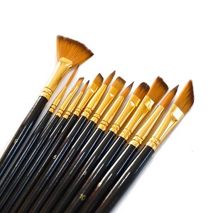 Premium 12-teilige Kurze Holzstange | Malerei Pinsel Set | 20-22,5cm | Aquarell, Gouache, Öl, Acryl | Nylonhaar | Anfängerfreundliche Kunstwerkzeuge
