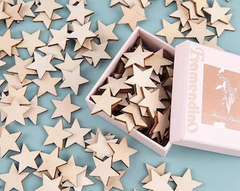 Mini fette di stelle di legno / Stelle di legno vuote per lavoretti natalizi, progetti fai da te e ornamenti / Dimensioni miste per progetti di artigianato fai da te / Forma di stella