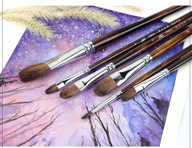 Pinceaux fleurs pour aquarelle Lot de 6 pinceaux, tête ronde peinte à la main pour acrylique et huile, outils haut de gamme pour artistes Kit complet Ensemble de pinceaux image 10