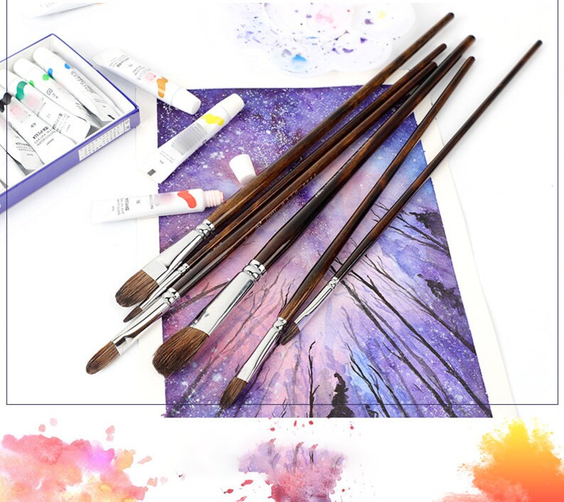 Pinceaux fleurs pour aquarelle Lot de 6 pinceaux, tête ronde peinte à la main pour acrylique et huile, outils haut de gamme pour artistes Kit complet Ensemble de pinceaux image 5