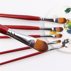 6-Teiliges Künstler Pinsel Set | Hochwertige Nylon-Haarbürsten mit Langlebigen Holzgriffen | Ideal für Aquarell-, Acryl- und Ölmalerei
