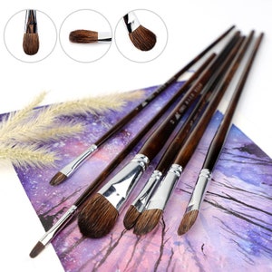 Pinceaux fleurs pour aquarelle Lot de 6 pinceaux, tête ronde peinte à la main pour acrylique et huile, outils haut de gamme pour artistes Kit complet Ensemble de pinceaux image 2