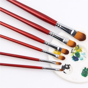 Set pennelli premium da 6 pezzi / Peli in nylon, manici in legno / Ideale per acquerello, acrilico, olio / Forniture per artisti / Set pennelli