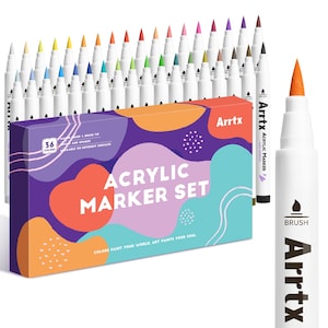 36 kleuren acrylmarkerset voor rotsschilderingen | Verfmarkers met extra penseelpunt | Kunstbenodigdheden voor stoffeerders en kunstenaars | Markerset