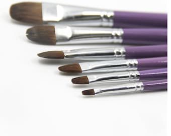 6pc Assorted Sizes Purple Birch Gouache Watercolor Brushes Set | Premium Acrylic Painting Supplies & Stationery | Artist Paint Brush Set