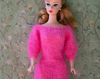 Barbie Hand stricken Hot Pink Mohair Kleid