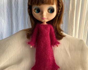 Magenta mohair floor length sweater dress for Blythe doll