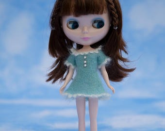 Vestido de tricô azul para boneca Blythe Mini