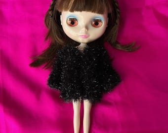 Sparkling Black Knit Jacket for Blythe and Barbie