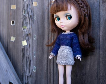 Blythe Knitted Long Sleeve Purple Mohair Top with Silver Skirt
