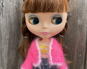 Blythe neon pink handgestrickter Mohair Pullover