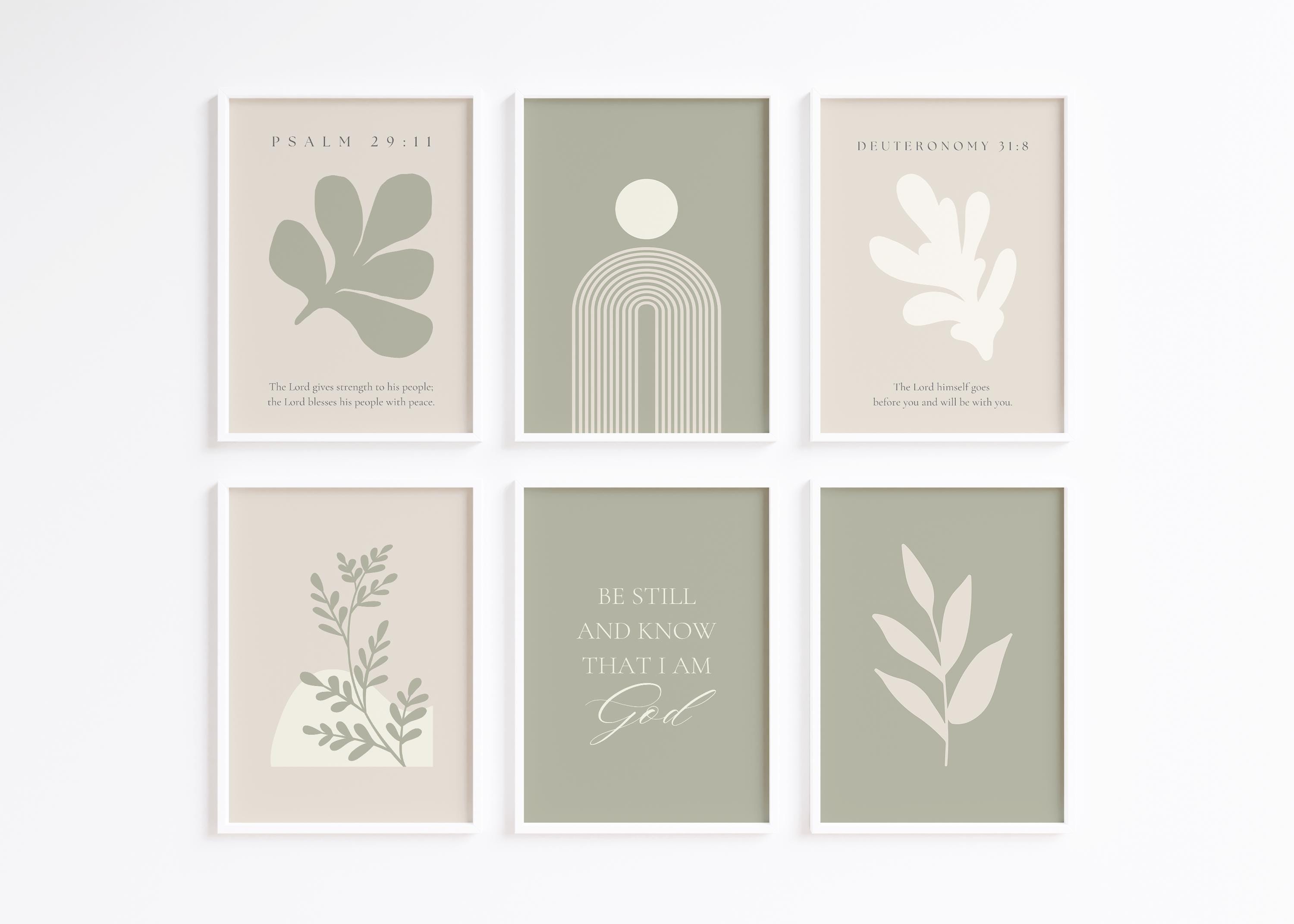 Christian Bible Verse Wall Art in Set of 6, Sage Green Wall Art for ...