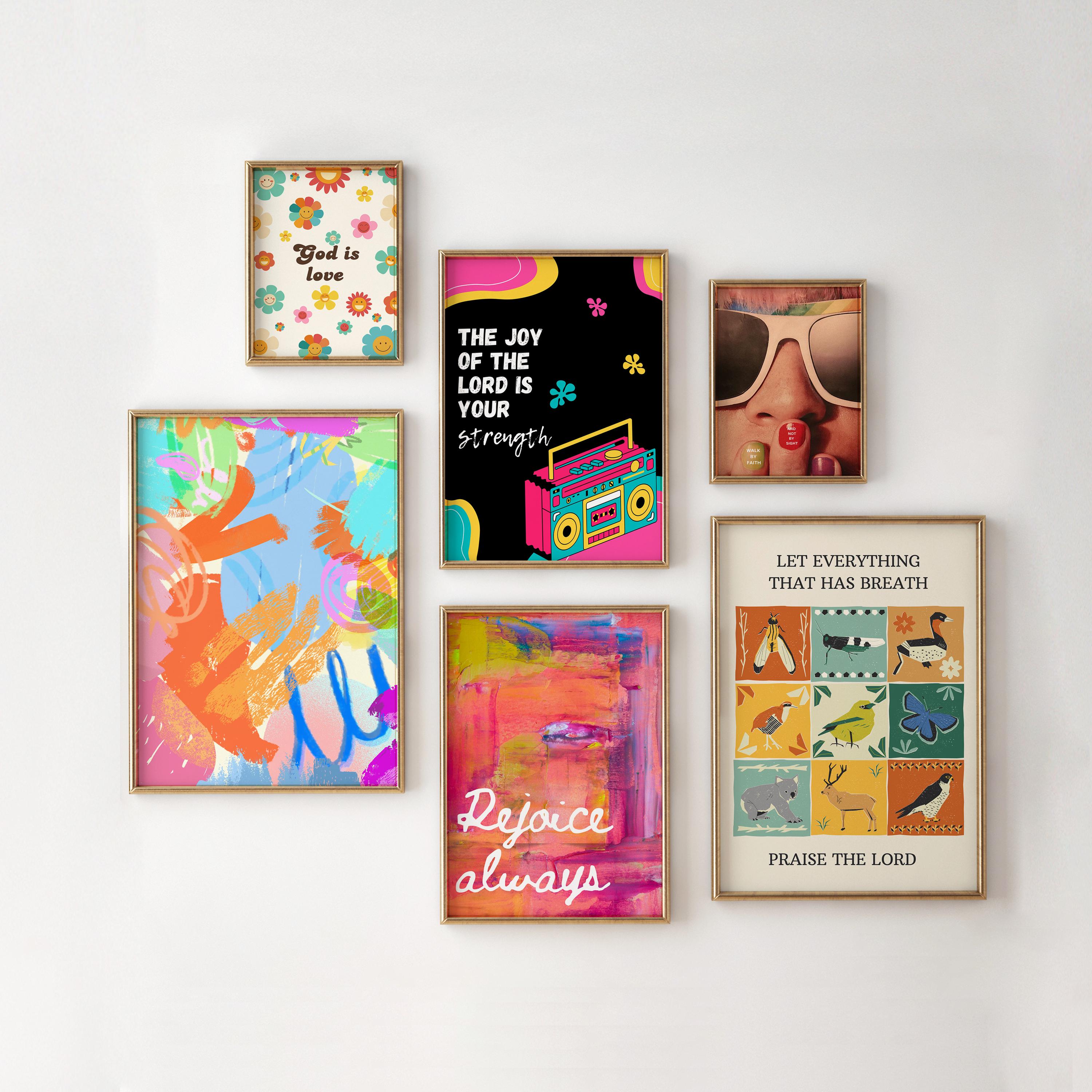 Retro Christian Wall Art Set of 6, Christian Home Decor, Retro Vintage ...