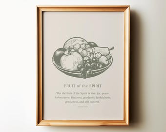 Bible Verse Wall Art, Minimalist Sage Green Christian Home Decor, Galatians 5:22-23 Fruit of the Spirit Scripture Art Print Instant Download