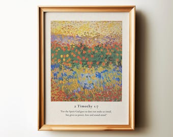 Bible Verse Wall Art, Vintage Minimalist Christian Home Decor, 2 Timothy 1:7 Spirit of Love and Sound Mind Inspirational Scripture Art Print