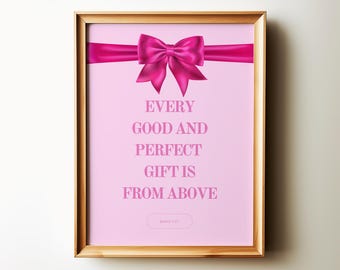 Pink Bow Christian Wall Art, Preppy Aesthetic Poster, College Dorm Decor, Coquette Girly Room Gift, Pink Bible Print