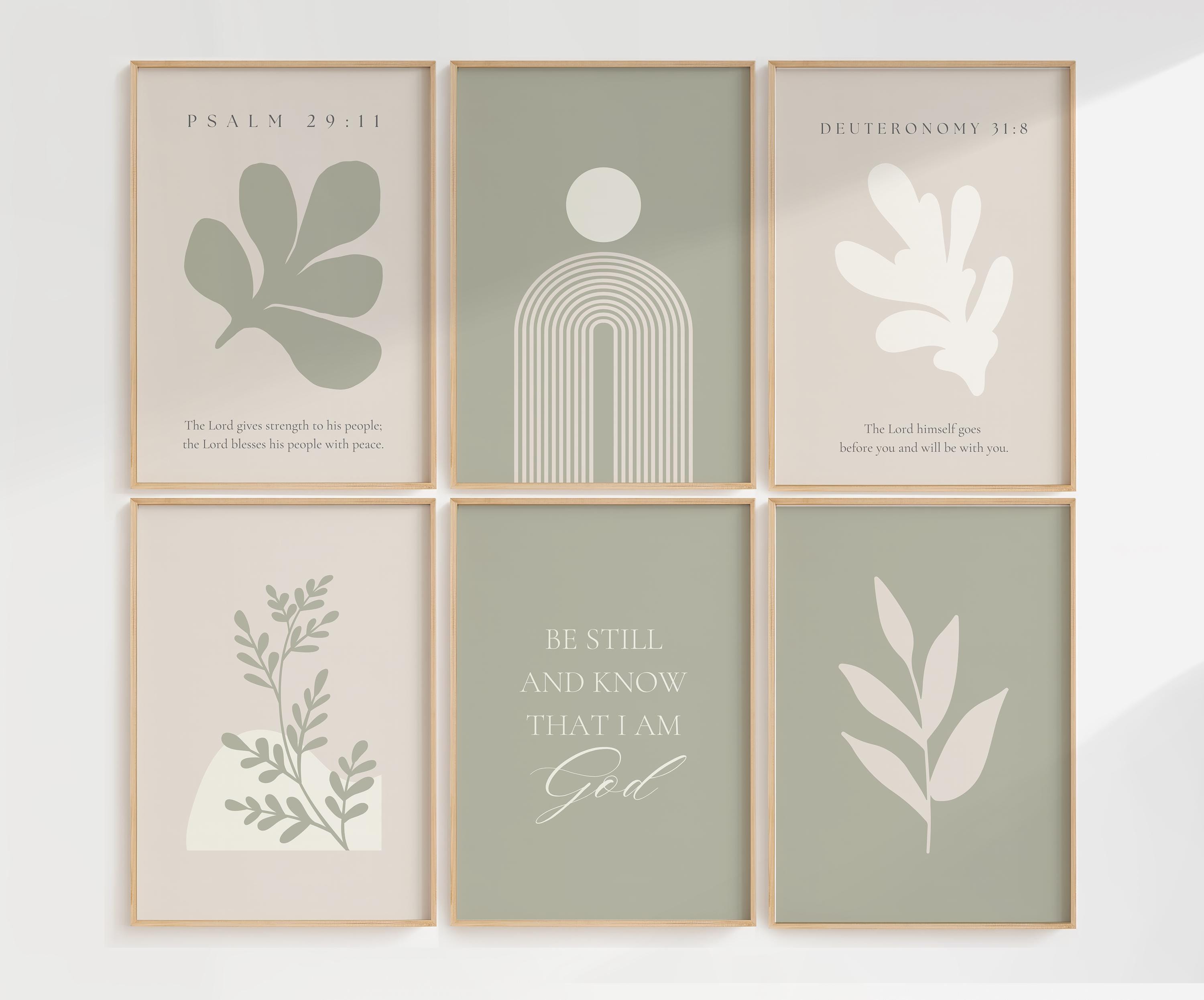 Christian Bible Verse Wall Art in Set of 6, Sage Green Wall Art for ...