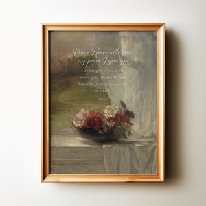 Bible Verse Wall Art, Vintage Floral Christian Home Decor, Peace I leave with you; my peace I give you John 14:27 Scripture Art